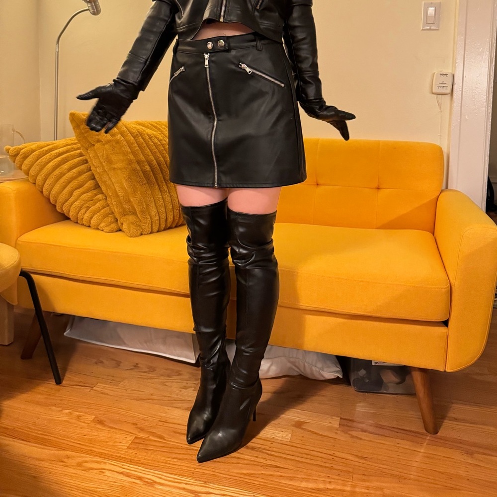 Mini biker leather skirt